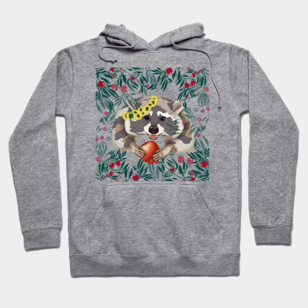Raccoon with an apple in the paws Hoodie by KateQR
